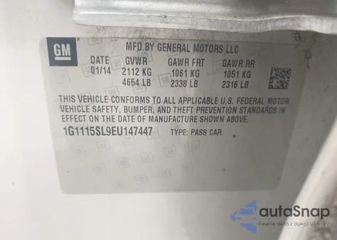 2014 Chevrolet Impala 1Lt из США, поврежденный, VIN 1G1115SL9EU147447